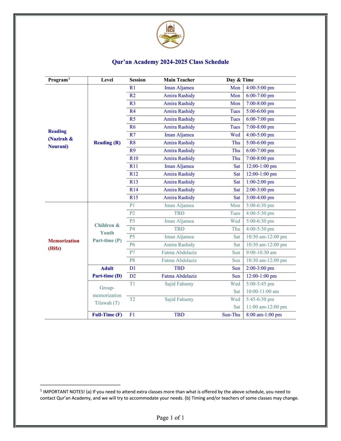 Schedule
